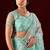 Embellished aqua sea green sequin embroidery embroidered border net saree with unstitched blouse