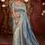 Ethnic blue diamond sequin jaal embroidered border mono nylon fabric saree with unstitched blouse