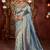 Ethnic blue diamond sequin jaal embroidered border mono nylon fabric saree with unstitched blouse