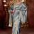 Ethnic blue diamond sequin jaal embroidered border mono nylon fabric saree with unstitched blouse
