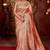 Indian peach diamond sequin jaal embroidered border mono nylon fabric saree with unstitched blouse