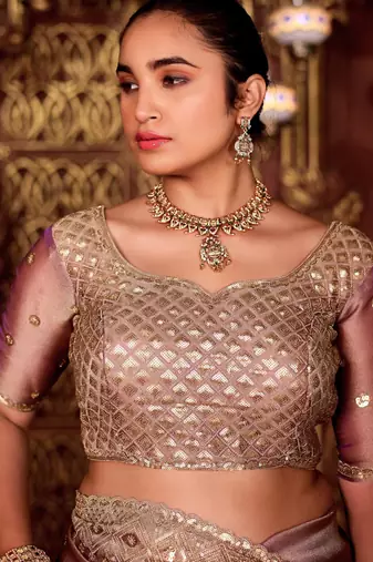 New collection wine diamond sequin jaal embroidered border mono nylon fabric saree with unstitched blouse