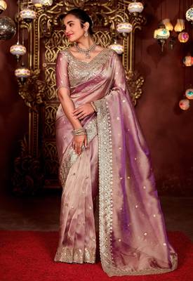 New collection wine diamond sequin jaal embroidered border mono nylon fabric saree with unstitched blouse 1