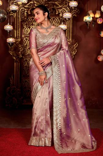 New collection wine diamond sequin jaal embroidered border mono nylon fabric saree with unstitched blouse