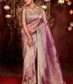 New collection wine diamond sequin jaal embroidered border mono nylon fabric saree with unstitched blouse
