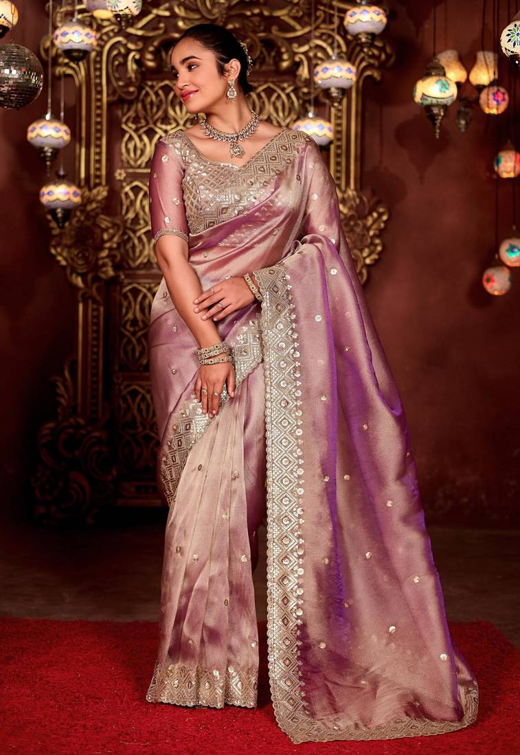 New collection wine diamond sequin jaal embroidered border mono nylon fabric saree with unstitched blouse