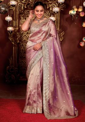 New collection wine diamond sequin jaal embroidered border mono nylon fabric saree with unstitched blouse 3