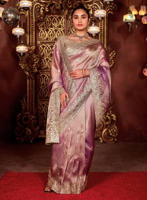 New collection wine diamond sequin jaal embroidered border mono nylon fabric saree with unstitched blouse 4