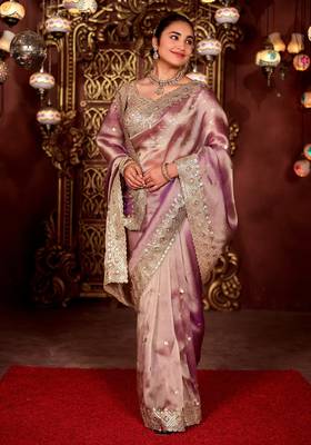 New collection wine diamond sequin jaal embroidered border mono nylon fabric saree with unstitched blouse 5