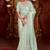 Latest aqua sea green diamond sequin jaal embroidered border mono nylon fabric saree with unstitched blouse