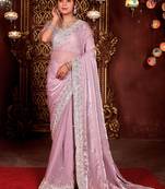 Kanjivaram lavender diamond sequin jaal embroidered border mono nylon fabric saree with unstitched blouse