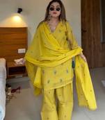 Yellow Color Embroidery Work  Silk Blend Salwar Suit