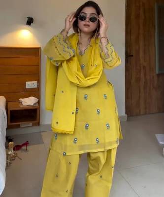 Yellow Color Embroidery Work  Silk Blend Salwar Suit 2