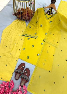 Yellow Color Embroidery Work  Silk Blend Salwar Suit 5