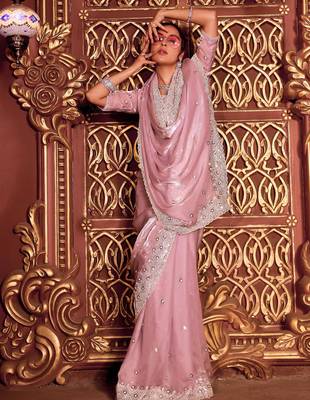 Kanjivaram lavender diamond sequin jaal embroidered border mono nylon fabric saree with unstitched blouse 4