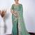Floral firozi resham zari embroidery with glass sequins shimmer saree with unstitched blouse