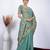 Floral firozi resham zari embroidery with glass sequins shimmer saree with unstitched blouse
