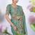 Floral firozi resham zari embroidery with glass sequins shimmer saree with unstitched blouse