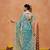 Elegance teal blue embroidery with zari sequins fandy satin saree with unstitched blouse