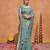 Elegance teal blue embroidery with zari sequins fandy satin saree with unstitched blouse