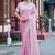 Ethnic baby pink multicolor floral buti embroidered border fandy satin saree with unstitched blouse