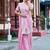 Ethnic baby pink multicolor floral buti embroidered border fandy satin saree with unstitched blouse