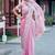 Ethnic baby pink multicolor floral buti embroidered border fandy satin saree with unstitched blouse