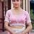 Ethnic baby pink multicolor floral buti embroidered border fandy satin saree with unstitched blouse
