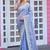 Traditional powder blue multicolor floral buti embroidered border fandy satin saree with unstitched blouse