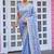 Traditional powder blue multicolor floral buti embroidered border fandy satin saree with unstitched blouse