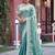 Indian sage green multicolor floral buti embroidered border fandy satin saree with unstitched blouse