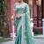Indian sage green multicolor floral buti embroidered border fandy satin saree with unstitched blouse