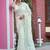 Elegance white multicolor floral buti embroidered border fandy satin saree with unstitched blouse