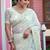 Elegance white multicolor floral buti embroidered border fandy satin saree with unstitched blouse