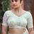 Elegance white multicolor floral buti embroidered border fandy satin saree with unstitched blouse