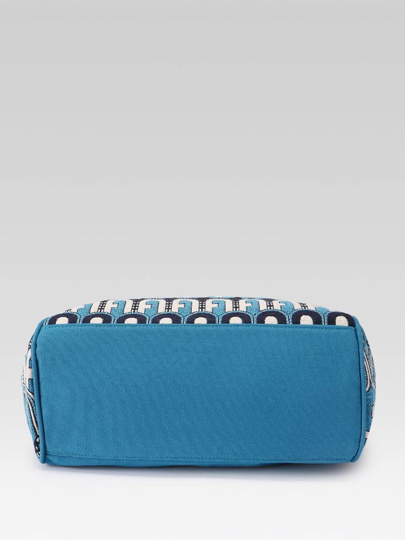  earth edit teal blue ethnic motifs jacquard tote bag