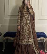 Brown Color Embroidery Sequence Work  Faux Georgette Salwar Suit