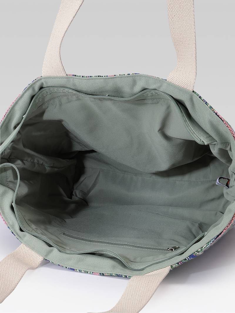  earth edit green & multi ethnic cotton tote bag