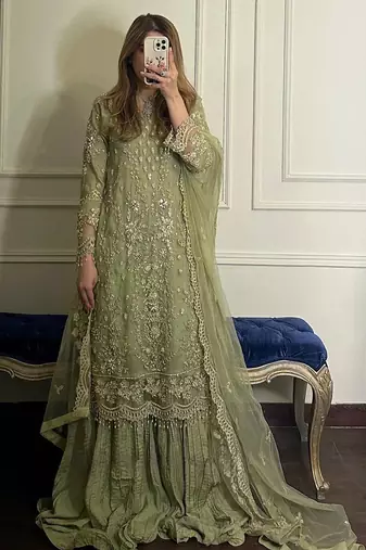 Light Green  Color Embroidery Sequence Work  Faux Georgette Salwar Suit
