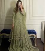 Light Green  Color Embroidery Sequence Work  Faux Georgette Salwar Suit