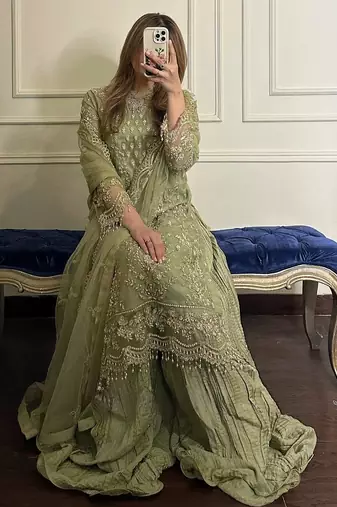 Light Green  Color Embroidery Sequence Work  Faux Georgette Salwar Suit