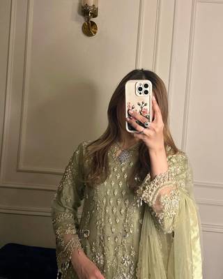 Light Green  Color Embroidery Sequence Work  Faux Georgette Salwar Suit 3