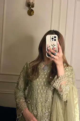 Light Green  Color Embroidery Sequence Work  Faux Georgette Salwar Suit