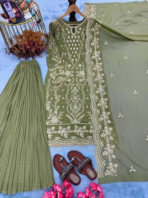 Light Green  Color Embroidery Sequence Work  Faux Georgette Salwar Suit 4