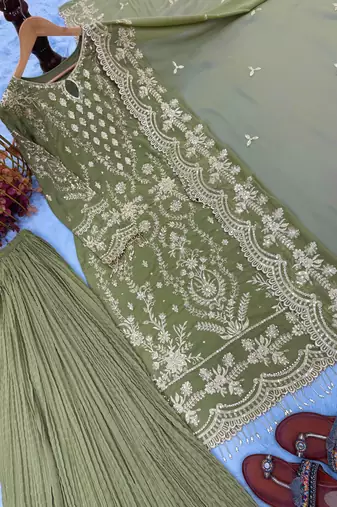 Light Green  Color Embroidery Sequence Work  Faux Georgette Salwar Suit