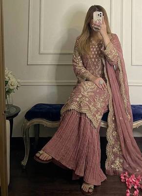 Light Pink Color Embroidery Sequence Work  Faux Georgette Salwar Suit 2