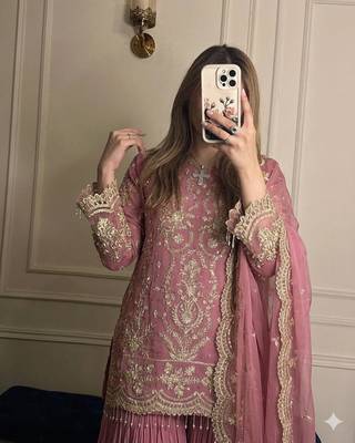 Light Pink Color Embroidery Sequence Work  Faux Georgette Salwar Suit 3