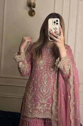 Light Pink Color Embroidery Sequence Work  Faux Georgette Salwar Suit