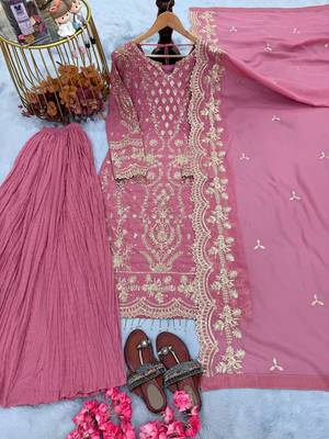 Light Pink Color Embroidery Sequence Work  Faux Georgette Salwar Suit 4