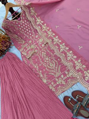 Light Pink Color Embroidery Sequence Work  Faux Georgette Salwar Suit 5